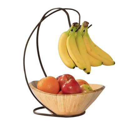 High Quality Modern Style Classics Fruit Basket With Banana Hook And Large Wood Bowl